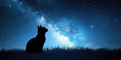 Naklejka na meble Silhouette of a Cat Against the Milky Way