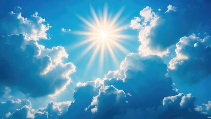 Wall Mural - Enhancing the puffy clouds through sunlight. Sky angle. Breathtaking sky overflowing with brightness.