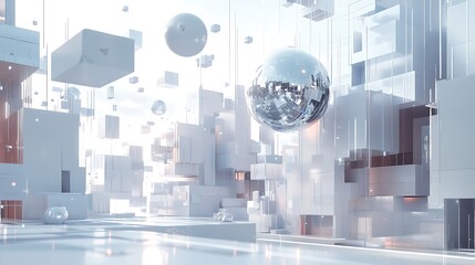 Poster - Futuristic Abstract 3D Environment with Geometric Shapes and Light