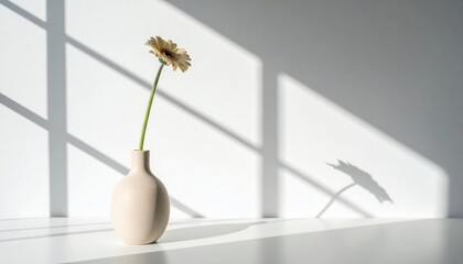 Poster - Elegant flower in minimalist vase modern interior photography bright environment close-up aesthetic design
