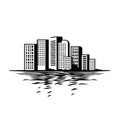 Aufkleber - Cityscape waterfront skyline reflection, urban development illustration
