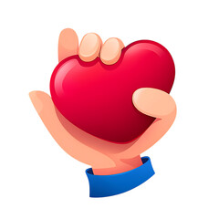 Aufkleber - 3D hand holding red heart - love health care and romance concept, isolated on transparent background