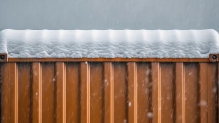 Aufkleber - Snow falling on orange metal fence during winter storm