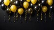 © jesus - Decoración de fiesta con globos negros y dorados y cintas flotantes en un ambiente elegante y sofisticado para celebraciones especiales