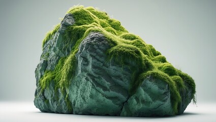 Poster - White background displaying a rock meadow rich in green moss.