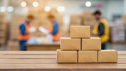 Poster - Cardboard boxes stacked on table in warehouse