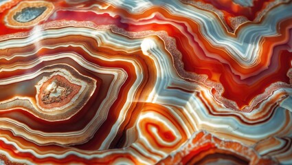Poster - Attractive colorful layered texture of quartz aggregate stone in red, white, and brown.