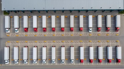 Poster - Trucks parked at logistics hub during loading operations