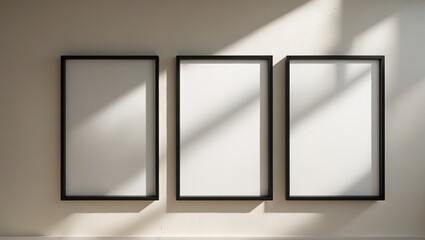 Poster - Three black-framed mockup posters on the wall casting shadows
