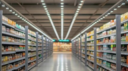 Poster - Blurred supermarket aisle with shelves full of products