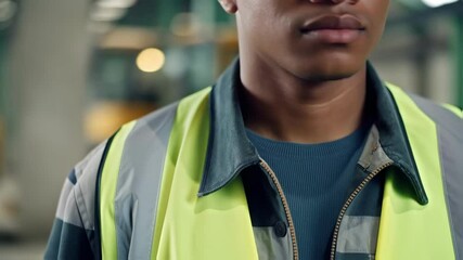 Aufkleber - Young black engineer wearing hardhat and safety vest in factory