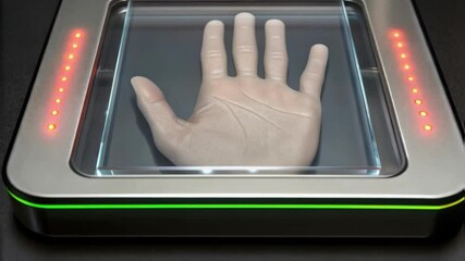 Poster - Hand scanner performing biometric identification with changing lights
