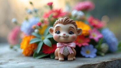 Poster - Small Trojan from Childhood with Colorful Flowers Bow