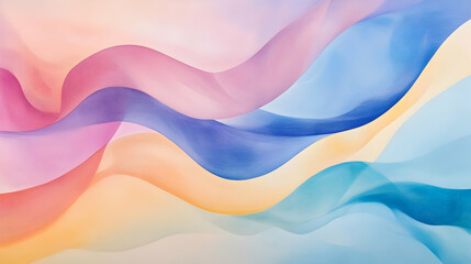 Poster - Harmonious Interplay of Pastel Hues Woven into Fluid Abstract Watercolors
