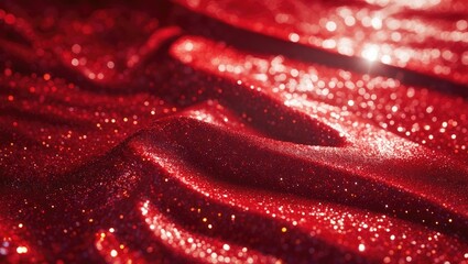 Poster - Red paper with a textured surface and sparkles, out of focus. Abstract shiny background for holidays, design feature.