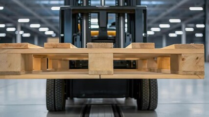 Poster - Forklift carrying wooden pallet in warehouse, different viewpoints