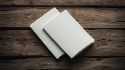 Poster - Brochures displayed on background with blank cover, top view mock up for design.