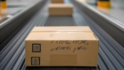 Aufkleber - Cardboard boxes moving on conveyor belt in distribution warehouse