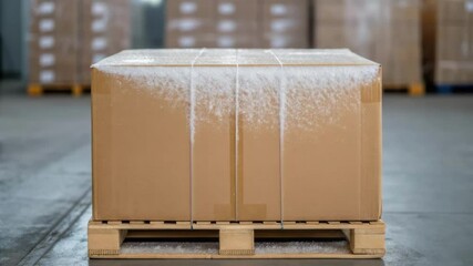 Poster - Cardboard box thawing on wooden pallet in warehouse
