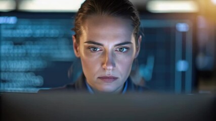 Poster - Focused businesswoman working late at night on computer
