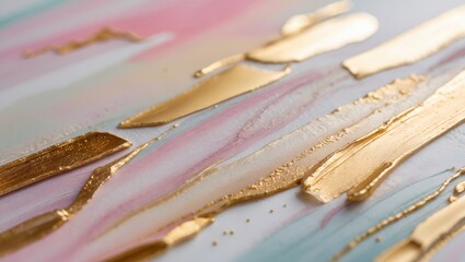 Poster - Pastel-colored abstract shapes art featuring gold and brush stroke textures