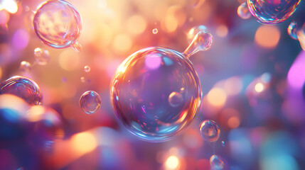 Poster - Refractive spheres creating abstract, iridescent patterns with light dispersion