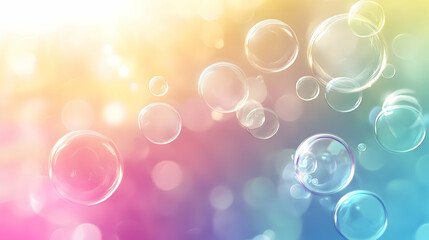 Poster - Ethereal float: luminous bubbles dancing on a soft, multicolored pastel backdrop