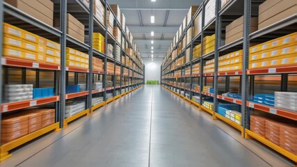 Poster - Warehouse interior showing merchandise moving on shelves