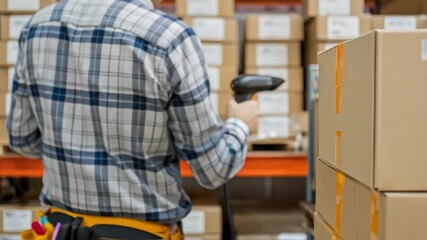 Aufkleber - Warehouse worker scanning packages with barcode scanner