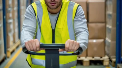 Aufkleber - Warehouse worker moving goods with pallet jack