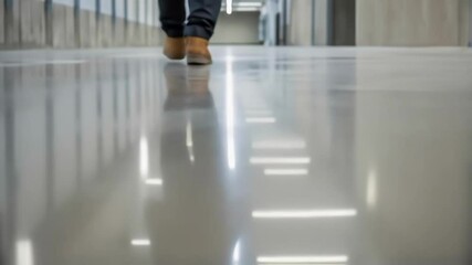 Leinwandbilder - Worker walking in polished concrete hallway