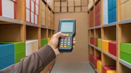 Poster - Warehouse worker scanning packages with barcode scanner