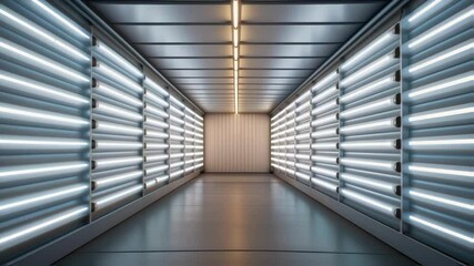Aufkleber - Neon lights turning on and off in modern empty corridor