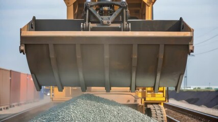 Aufkleber - Excavator unloading gravel on railway tracks