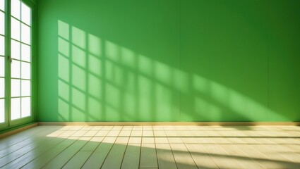 Aufkleber - Green wall interior backdrop with natural window shadow, designed for studio product showcase