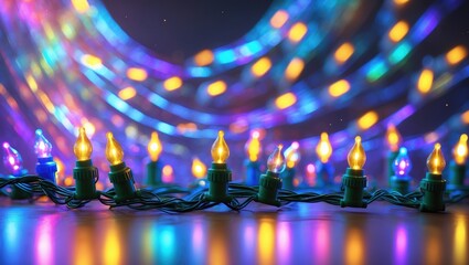 Poster - Digital art featuring Christmas lights in motion against a rainbow abstract background.