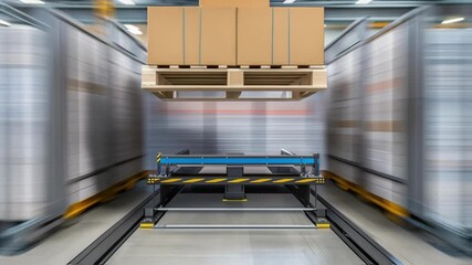 Aufkleber - Robotic arm moving cardboard boxes on a pallet in a warehouse