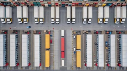Poster - Logistics hub with loading docks, trucks, and colorful containers