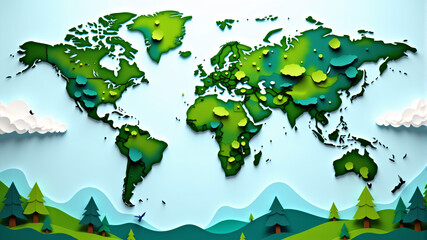 Global Map Illustration with Nature Elements