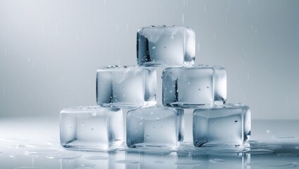 Poster - Frozen ice cube with reflection on a light blue background