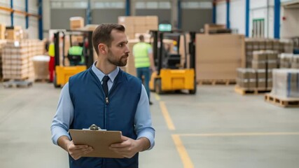 Poster - Supervisor controlling stock with checklist in warehouse