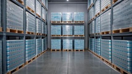 Aufkleber - Pallets with goods moving along storage racks in a warehouse