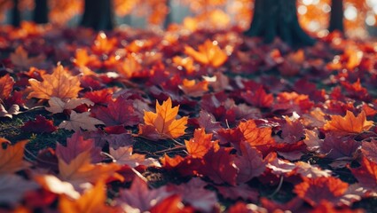 Poster - Vibrant autumn leaves on the ground