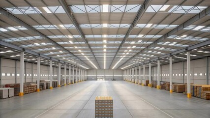Poster - Empty warehouse interior with goods ready for shipping