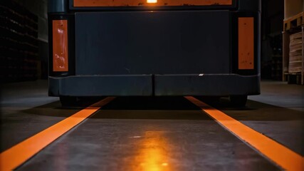 Poster - Forklift moving in warehouse following floor guidelines