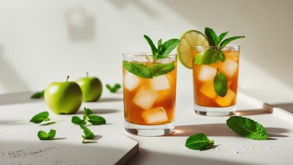 Aufkleber - Iced apple tea served in glasses for a refreshing summer drink.