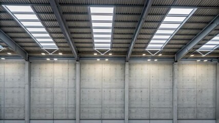 Aufkleber - Empty warehouse interior with skylights and concrete walls