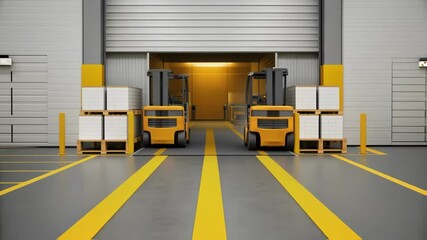 Poster - Forklifts loading and unloading goods in warehouse