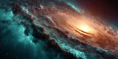 Wall Mural - vivid spiral galaxy surrounded by colorful nebula with shining stars at the edge of the universe