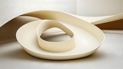 Wall Mural - abstract cream sculpture, flowing lines, interior design, modern art gallery, architectural detail